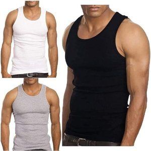 A-Power | Men's 100% Cotton Multipack Classic Rib Tank Top A-Shirts (Large, Blac